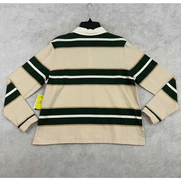 Volcom Volarco Long Sleeve Polo Shirt L 100% Cotton Boxy Striped Cream Green - Picture 4 of 12